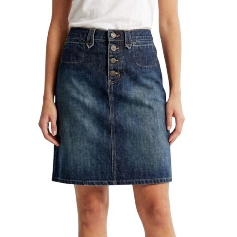 Abercrombie Fitch Womens 8 Denim Skirt  Button Front Dark Wash Casual Minimalist